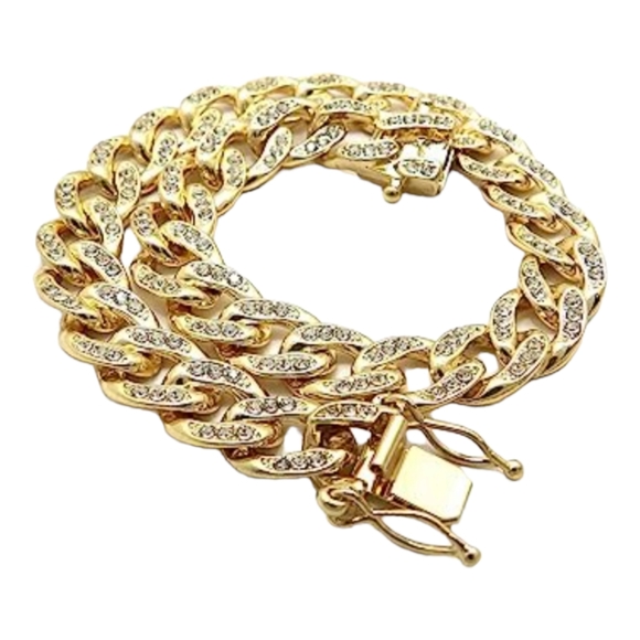 JEWELRY ANKLE BRACELET GOLD PLATE W/CRYSTALS ICED OUT CUBAN CHAIN 10" ANKLE - Picture 6 of 7